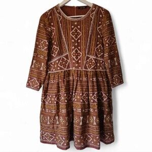 Anthropologie Love Sam embroidered fit and flare dress L